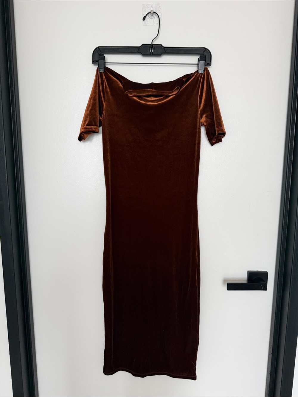 Zara One-Shoulder Velvet Maxi Dress in Deep Brown
